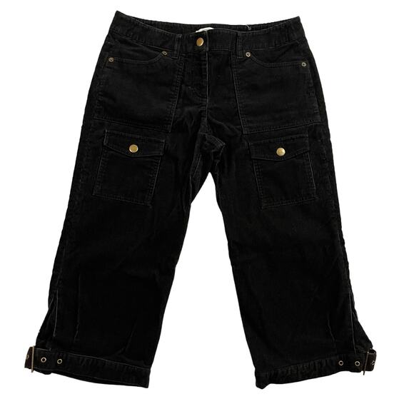 Ann Taylor Loft Corduroy Pants Women’s Size 6 Cropped Side Buckles Pockets Black - Picture 1 of 14